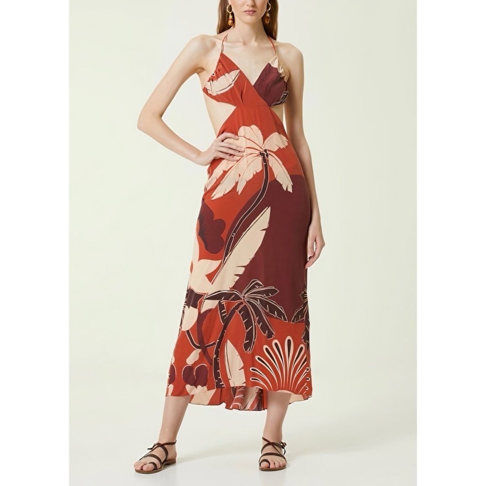 Johanna Ortiz Midi Silk Halter Agustina Paradise City Cut-Out Dress - Picture 3 of 7
